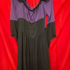 4XL Nylon/Spandex Purple and Black Zip Up Witch Costume Off the Shoulder Dress